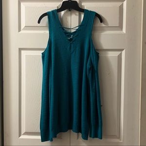 Turquoise open shoulder sweater